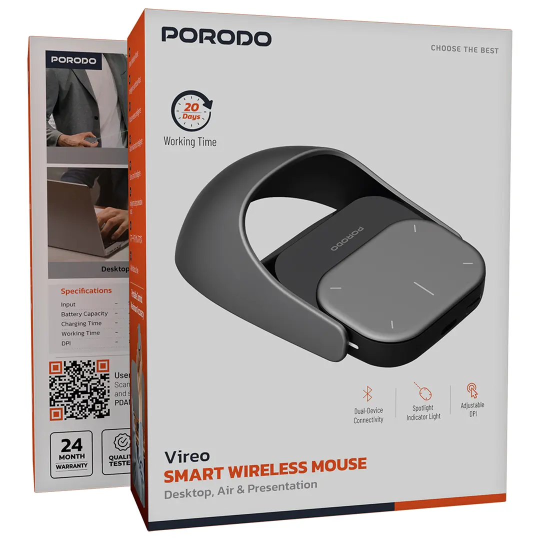 ماوس بورودو فيريو اللاسلكي الذكي - رمادي | Porodo Vireo Smart Wireless Mouse - Gray