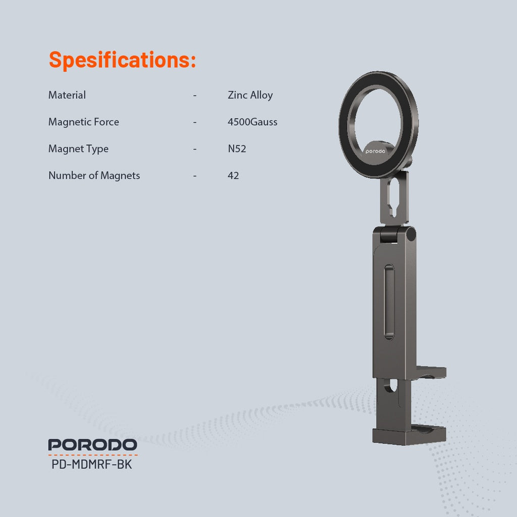 حامل هاتف مغناطيسي للمكتب بزاوية دوران 360 درجة قابل للطي من بورودو - اسود | Porodo Magnetic Desk Mount with 360° Rotation Folding - Black