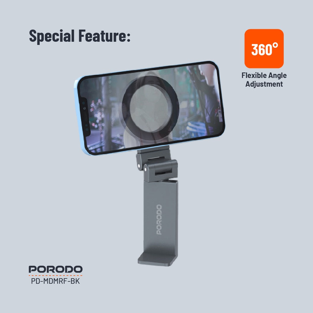 حامل هاتف مغناطيسي للمكتب بزاوية دوران 360 درجة قابل للطي من بورودو - اسود | Porodo Magnetic Desk Mount with 360° Rotation Folding - Black