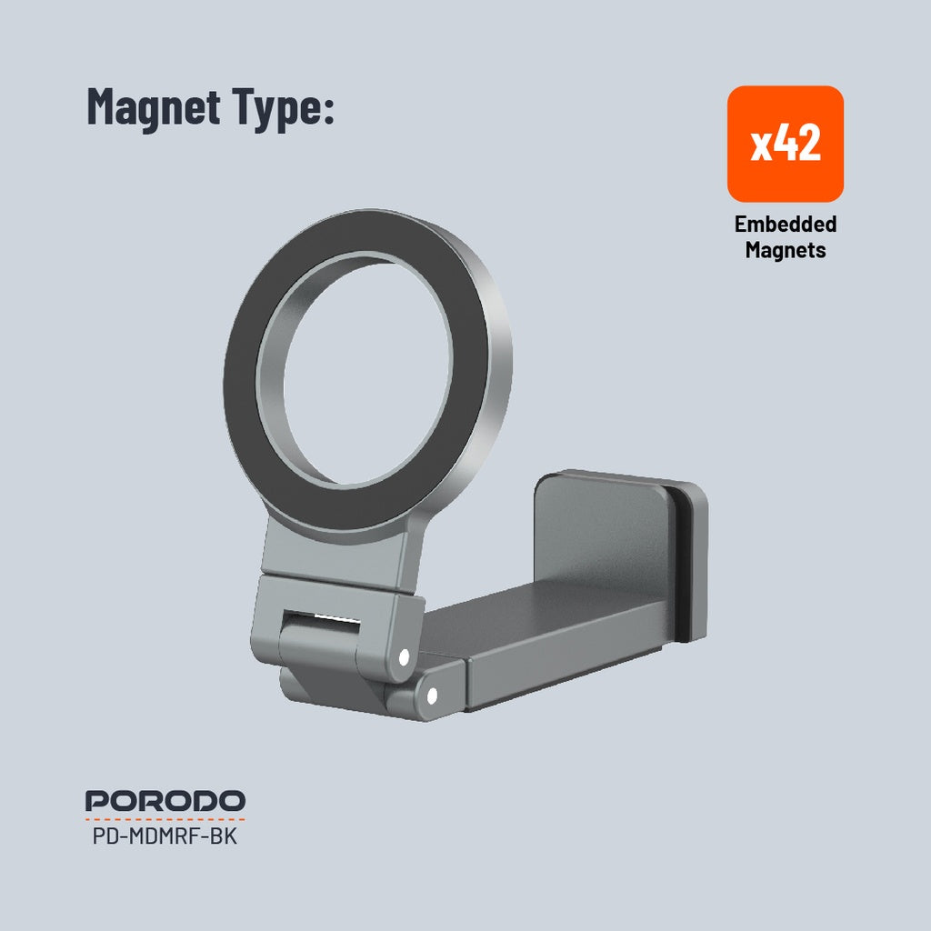 حامل هاتف مغناطيسي للمكتب بزاوية دوران 360 درجة قابل للطي من بورودو - اسود | Porodo Magnetic Desk Mount with 360° Rotation Folding - Black