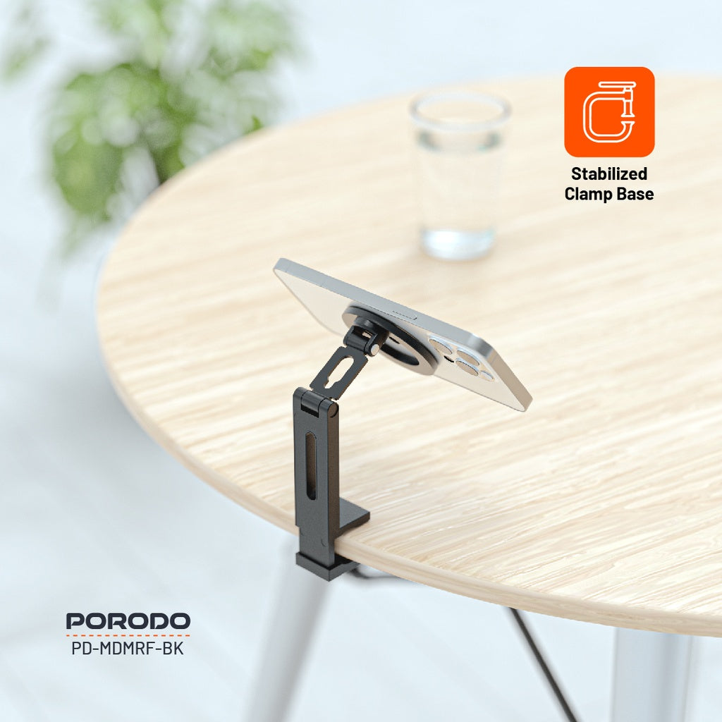 حامل هاتف مغناطيسي للمكتب بزاوية دوران 360 درجة قابل للطي من بورودو - اسود | Porodo Magnetic Desk Mount with 360° Rotation Folding - Black