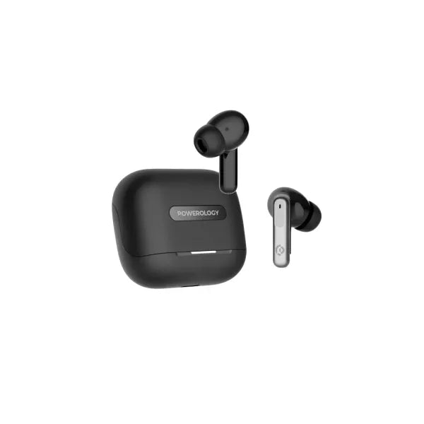 سماعات باورولوجي اللاسلكية ANC+ENC مع 6 مايكروفونات, تشغيل حتى 6 ساعات | Powerology Hybrid ANC+ENC 6Mic True Wireless Earbuds – 6H Playtime.
