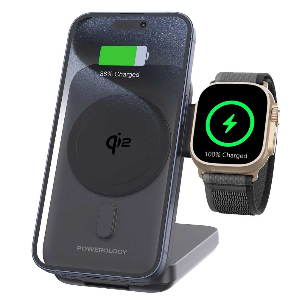 باور بانك ماج سيف باورولوجي 3 في 1 بسعة 10000 مللي امبير - اسود | Powerology 10000mAh 3 in 1 MagSafe Power Bank – Black.