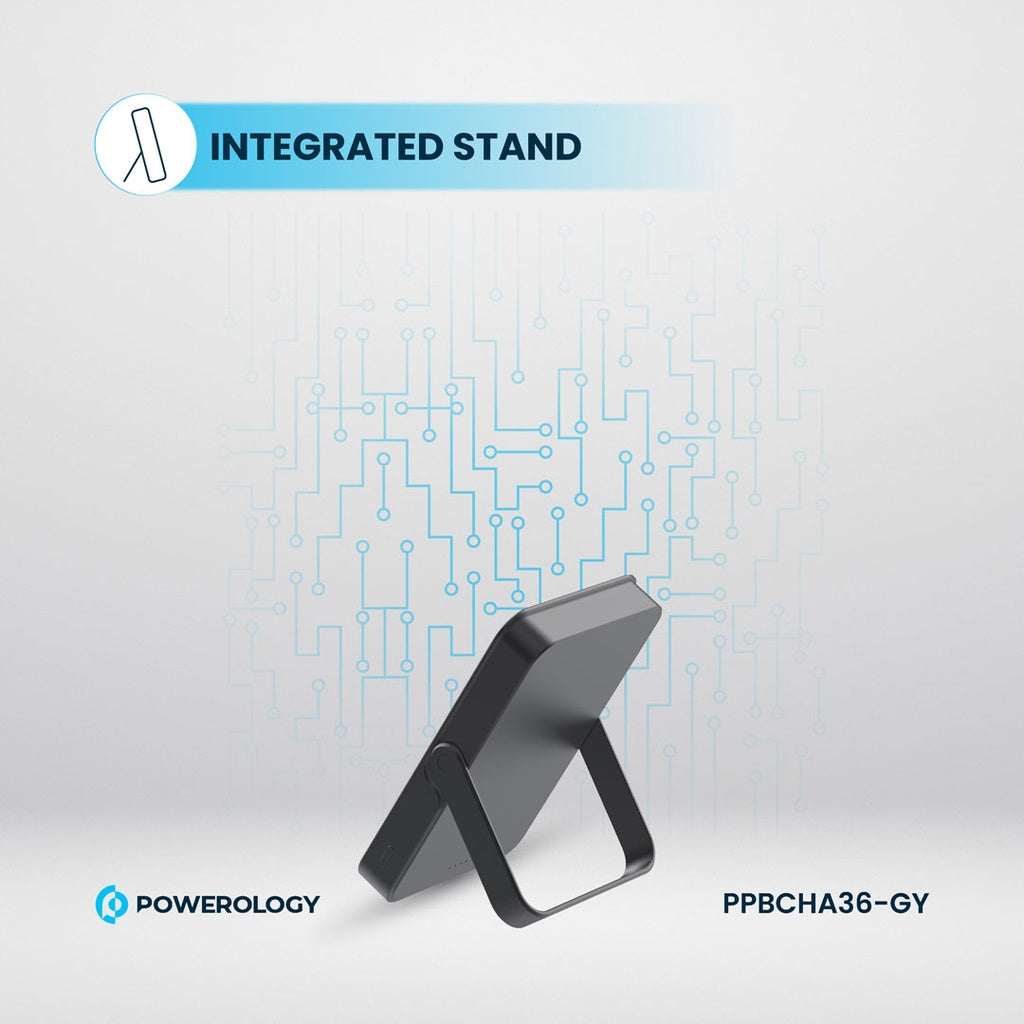 باور بانك باورولوجي المغناطيسي, سعة 10000 مللي امبير مع شحن لاسلكي 15 واط وشحن سريع 20 واط | Powerology 10000mAh MagSafe Wireless Power Bank PD20W.