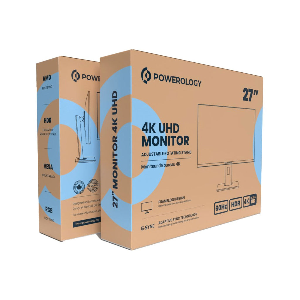 شاشة باورولوجي المكتبية 27 بوصة بدقة 4K مع اضائة RGB - اسود | Powerology 27" 4K Office Monitor with RGB Light – Black