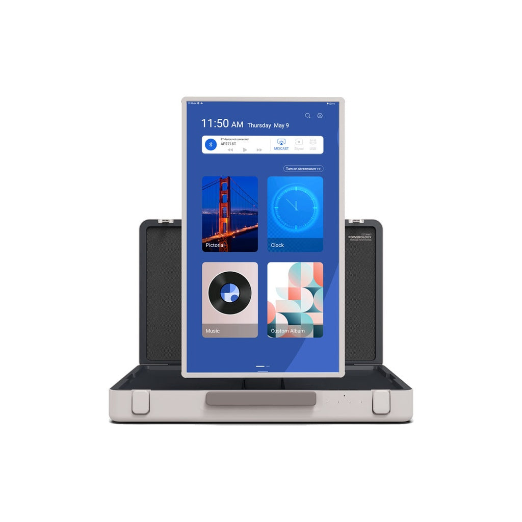 جهاز تابلت اندرويد لوحي محمول 27 بوصة من باورولوجي, بشاشة لمس وبطارية بسعة 6800 مللي امبير - ابيض | Powerology 27” UHD Android Portable Outdoor Tablet 8GB RAM 128GB Storage – White