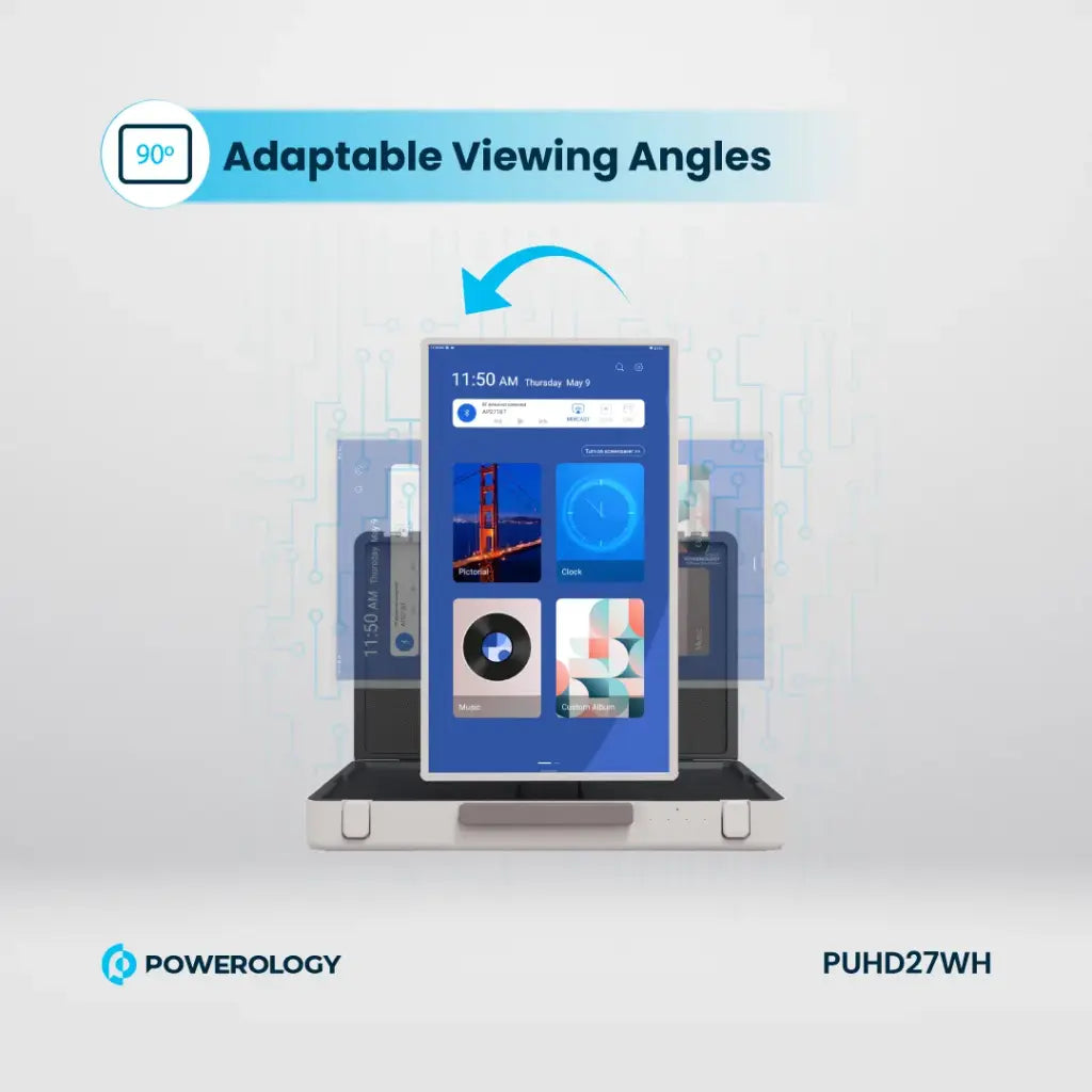 جهاز تابلت اندرويد لوحي محمول 27 بوصة من باورولوجي, بشاشة لمس وبطارية بسعة 6800 مللي امبير - ابيض | Powerology 27” UHD Android Portable Outdoor Tablet 8GB RAM 128GB Storage – White