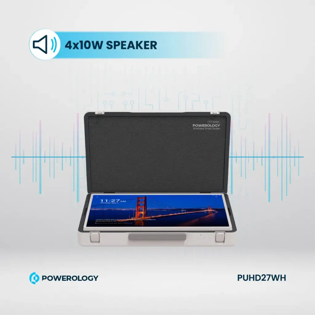 جهاز تابلت اندرويد لوحي محمول 27 بوصة من باورولوجي, بشاشة لمس وبطارية بسعة 6800 مللي امبير - ابيض | Powerology 27” UHD Android Portable Outdoor Tablet 8GB RAM 128GB Storage – White