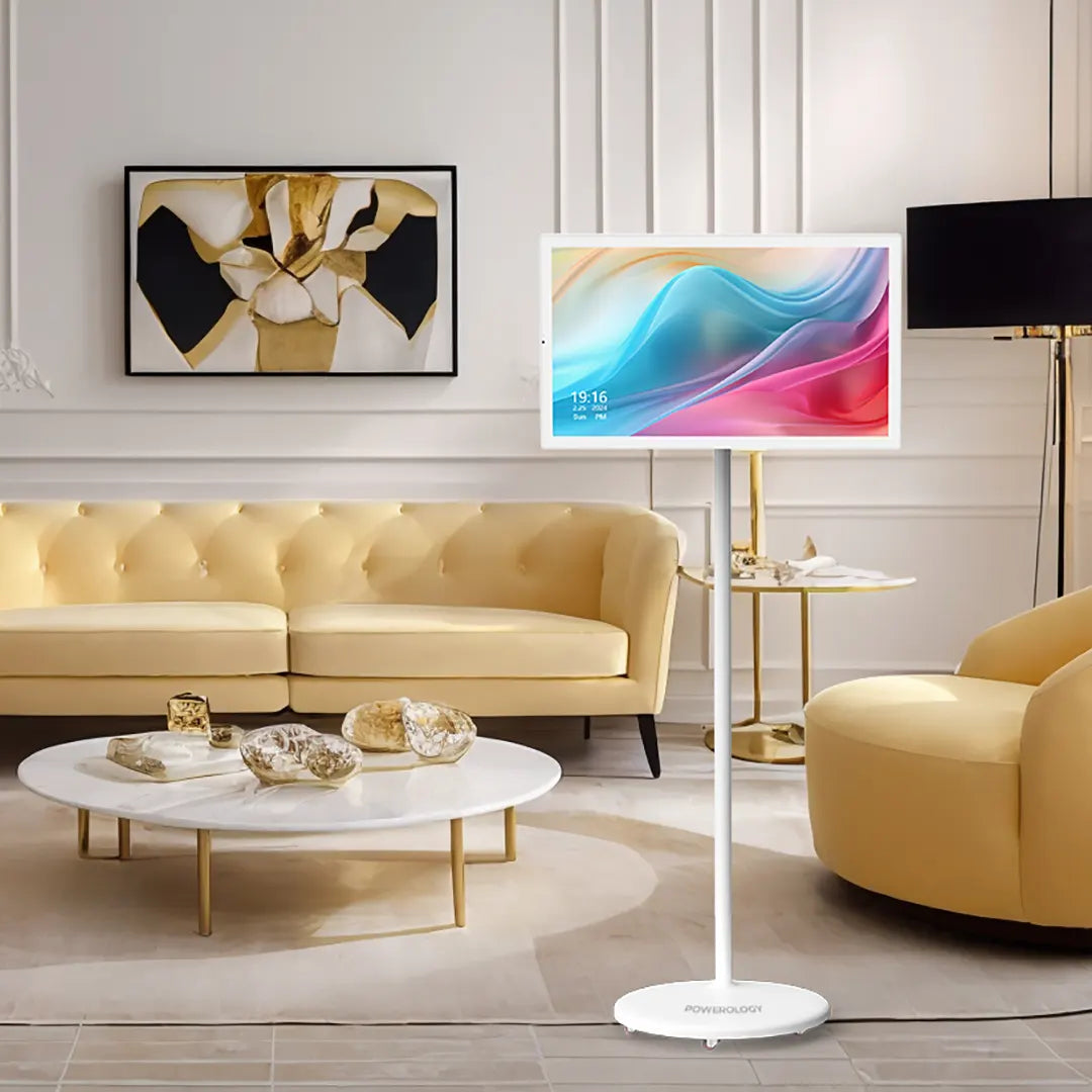 شاشة باورولوجي الذكية 32 بوصة, تحكم باللمس مع نظام اندرويد 13, ذاكرة 128GB وحامل - ابيض | Powerology 32" Android Smart Touch Screen Monitor 60Hz 128GB Dual WiFi with Stand – White