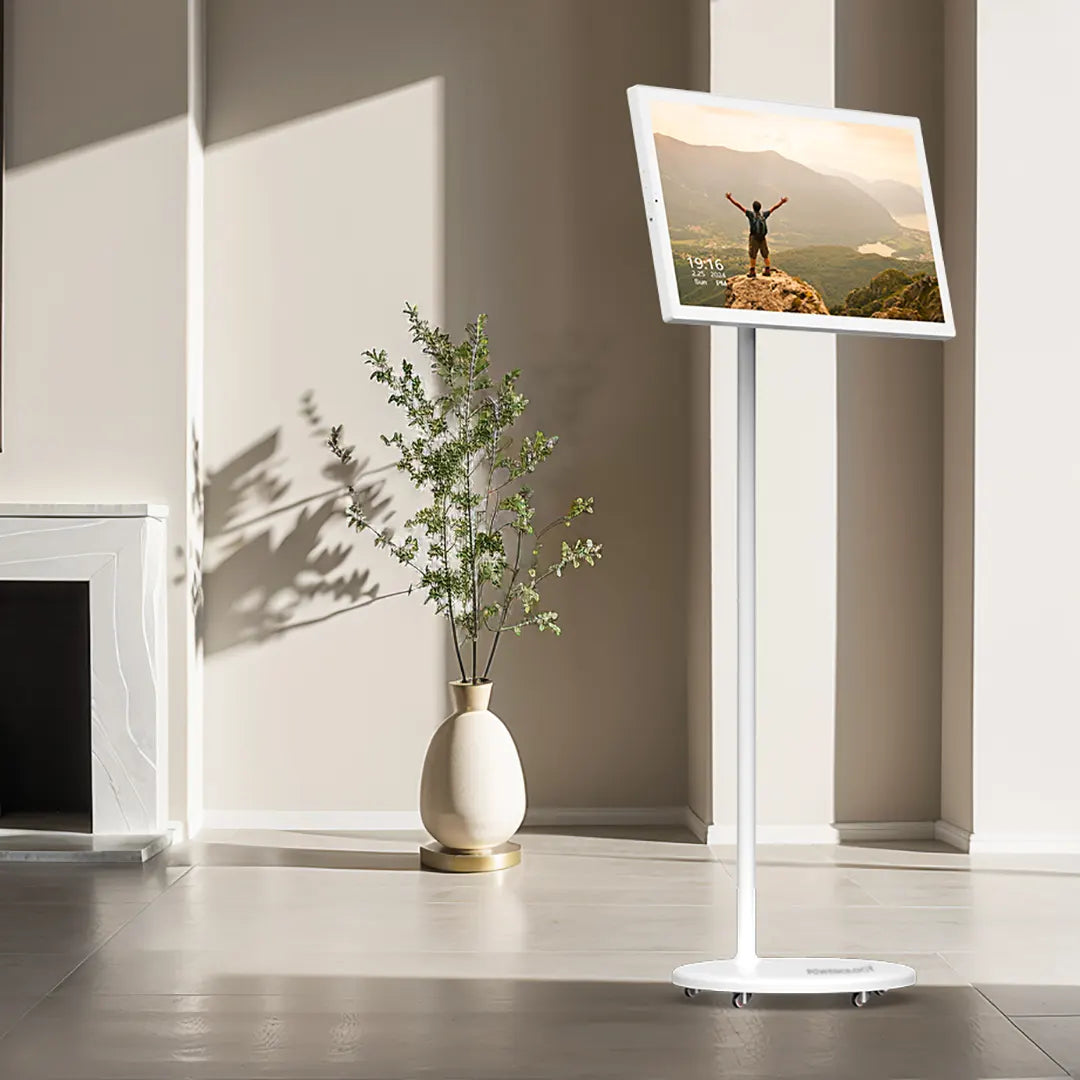 شاشة باورولوجي الذكية 32 بوصة, تحكم باللمس مع نظام اندرويد 13, ذاكرة 128GB وحامل - ابيض | Powerology 32" Android Smart Touch Screen Monitor 60Hz 128GB Dual WiFi with Stand – White