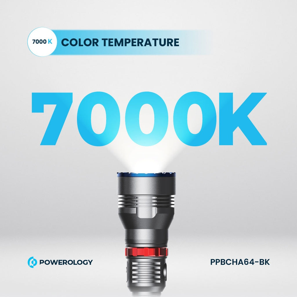 كشاف باورولوجي LED قابل لاعادة الشحن باضائة 1000 لومن, مدى 920 متر - اسود | Powerology 1000LM/900M Rechargeable LED Flash Light - Black.