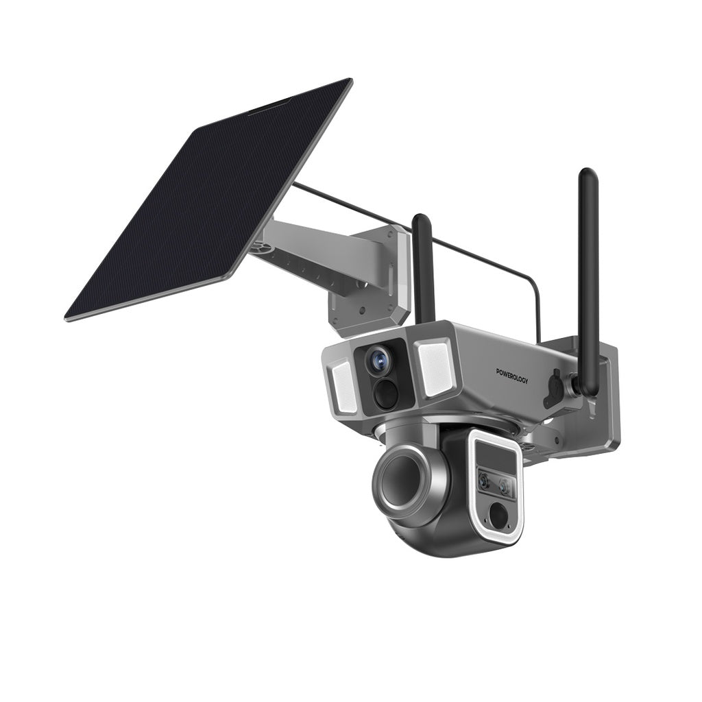 كاميرا مراقبة باورولوجي 4G/Wifi مزدوجة العدسة بدوران 360 درجة وزوم x10 مع طاقة شمسية - اسود | Powerology 4G/WiFi 360° Dual Lens Security Camera 10x Zoom with Solar Power – Black