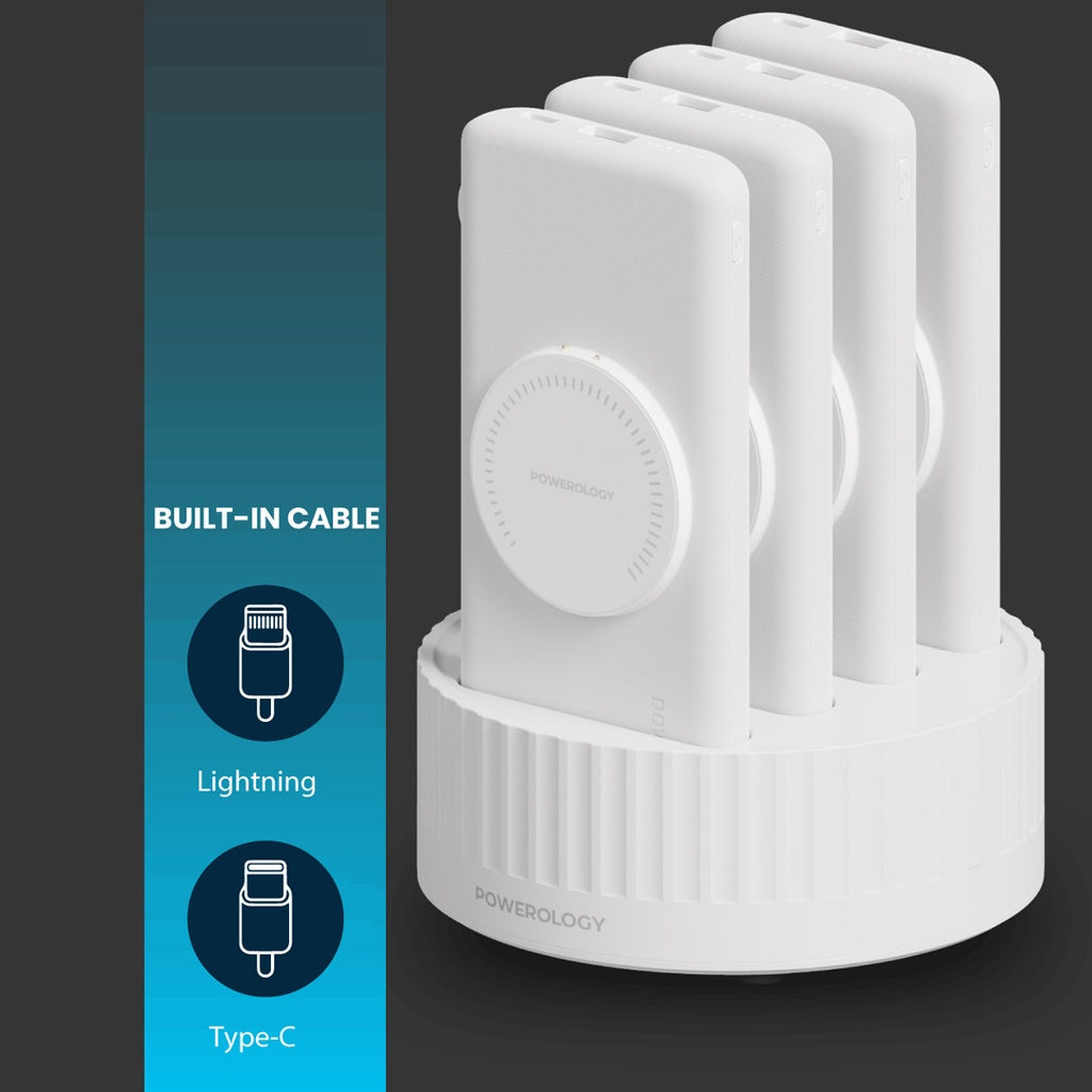 باورولوجي محطة شحن 4 في 1 مع باور بانك بسعة 10000 مللي امبير ودعم شحن سريع بقدرة 100 واط | Powerology 4in1 Station 10000mAh PD 100W QC Wireless Power Bank.