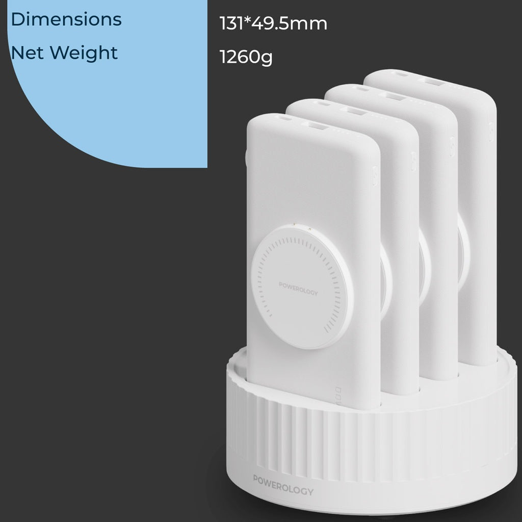 باورولوجي محطة شحن 4 في 1 مع باور بانك بسعة 10000 مللي امبير ودعم شحن سريع بقدرة 100 واط | Powerology 4in1 Station 10000mAh PD 100W QC Wireless Power Bank.