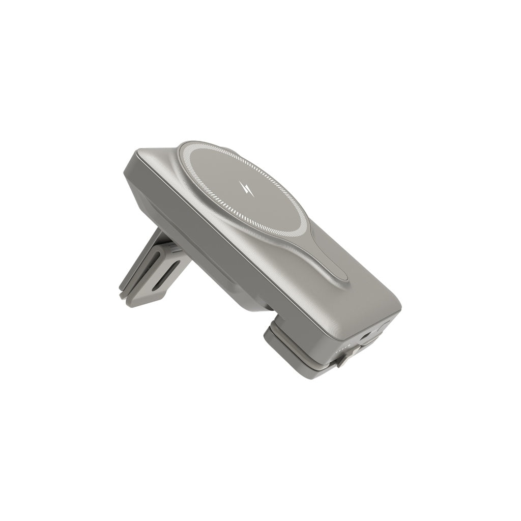 حامل هاتف للسيارة من باورولوجي مع شاحن لاسلكي مغناطيسي بقدرة 15 واط, وباور بانك 5000mAh | Powerology Car Mount with Magnetic Wireless Charger & 5000mAh Power Bank – 15W MagSafe Charging.