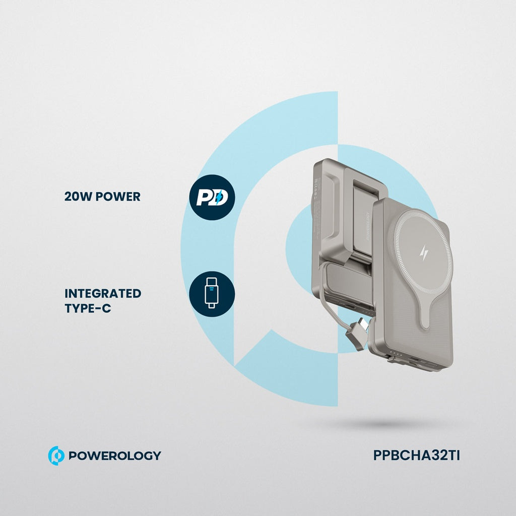 حامل هاتف للسيارة من باورولوجي مع شاحن لاسلكي مغناطيسي بقدرة 15 واط, وباور بانك 5000mAh | Powerology Car Mount with Magnetic Wireless Charger & 5000mAh Power Bank – 15W MagSafe Charging.