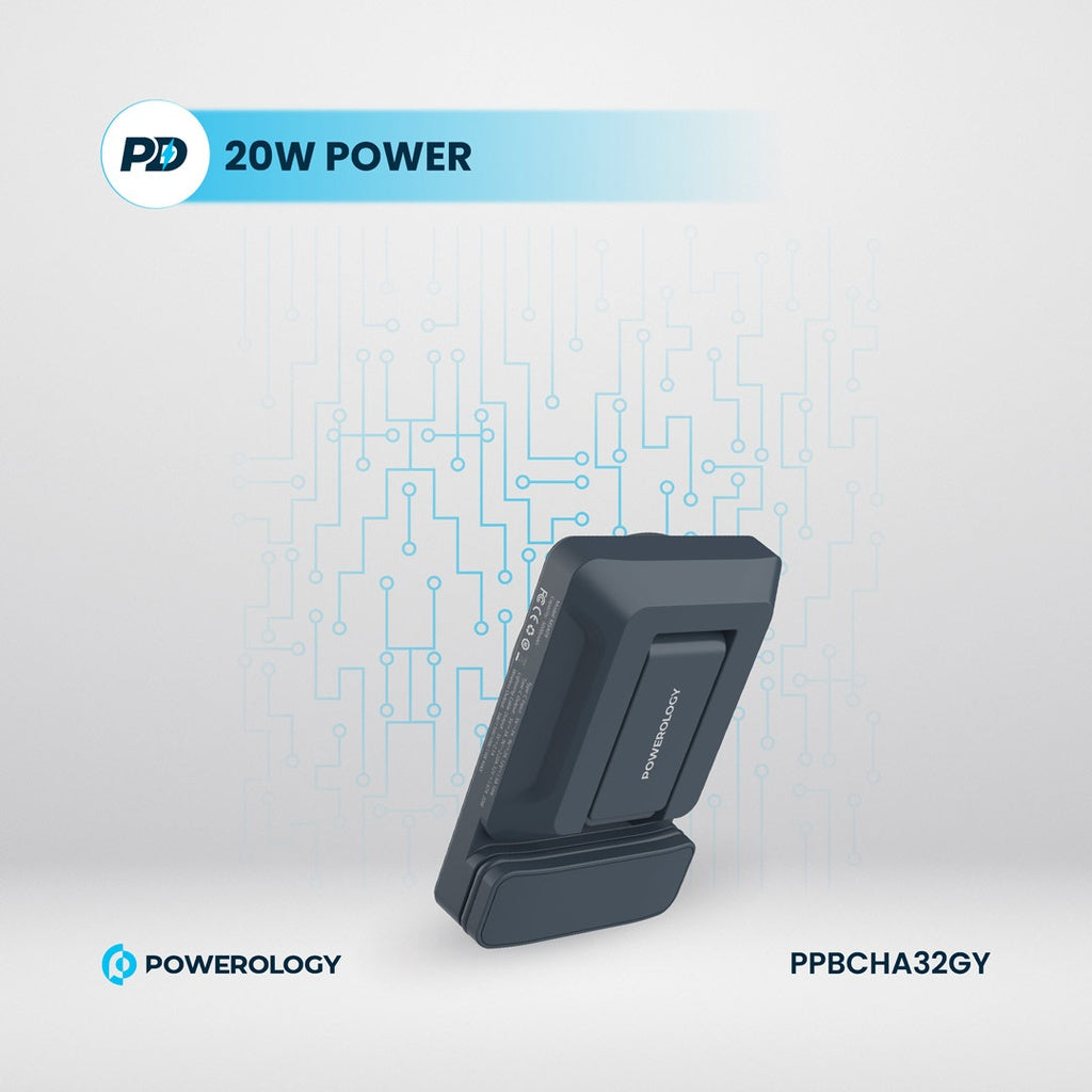 حامل هاتف للسيارة من باورولوجي مع شاحن لاسلكي مغناطيسي بقدرة 15 واط, وباور بانك 5000mAh | Powerology Car Mount with Magnetic Wireless Charger & 5000mAh Power Bank – 15W MagSafe Charging.