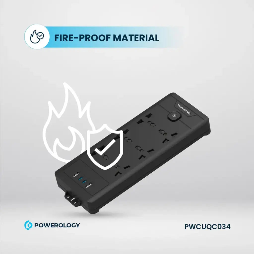 تقسيم باورولوجي 6 منافذ مع منفذين يو اس بي سي ومنفذين يو اس بي اي, كيبل بطول 2 متر | Powerology PD20W QC 3.0 2A + 2 Type C Socket, 2M Cable.