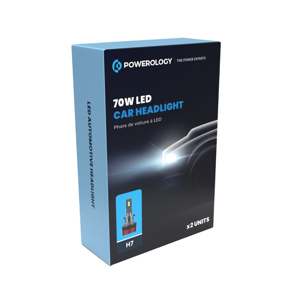 لمبات امامية LED للسيارة من باورولوجي, 60 واط, 5000 لومن و 6000 كلفن | Powerology H7 LED Headlight Bulbs 60W 5000LM 6000K.
