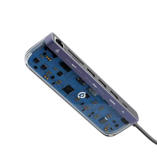 موزع يو اس بي سي 7 في 1 من باورولوجي كريستالين بمنفذ شحن سريع 100 واط - شفاف | Powerology Crystalline Series 7 in 1 USB-C Multi Hub PD 100W - Transparent.