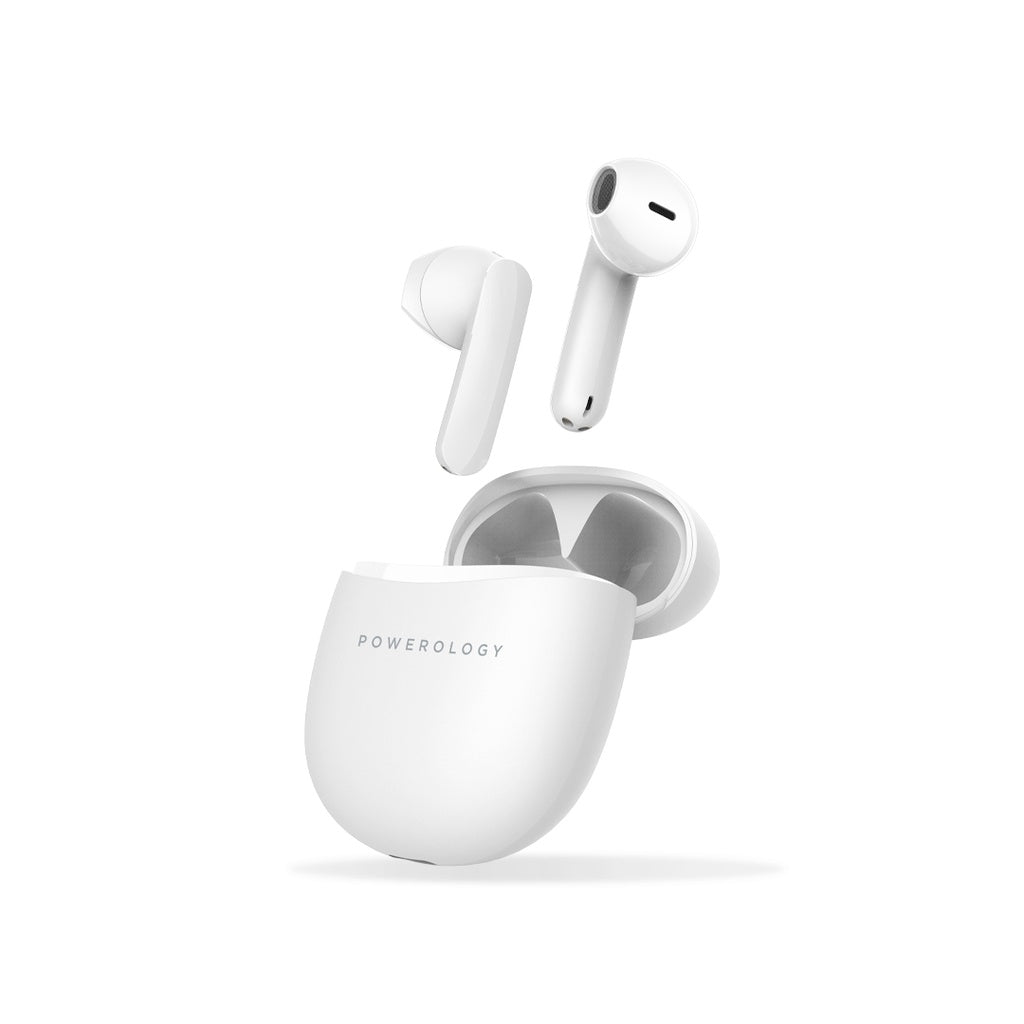 سماعات باورولوجي ستيريو بلس اللاسلكية , 4 ساعات تشغيل - ابيض | Powerology Bluetooth Stereo Buds Plus, 4H Playtime - White.