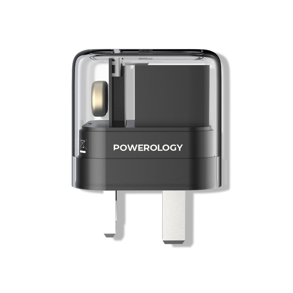 شاحن باورولوجي كريستالين 35 واط بمنفذين يو اس بي سي وتصميم شفاف | Powerology Crystalline Series 35W PD Dual USB-C Wall Charger.
