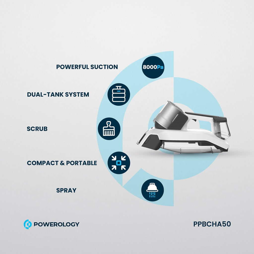 مكنسة باورولوجي المحمولة لتنظيف البقع بقوة 60 واط - ابيض | Powerology Spot Cleaner 60W - White.