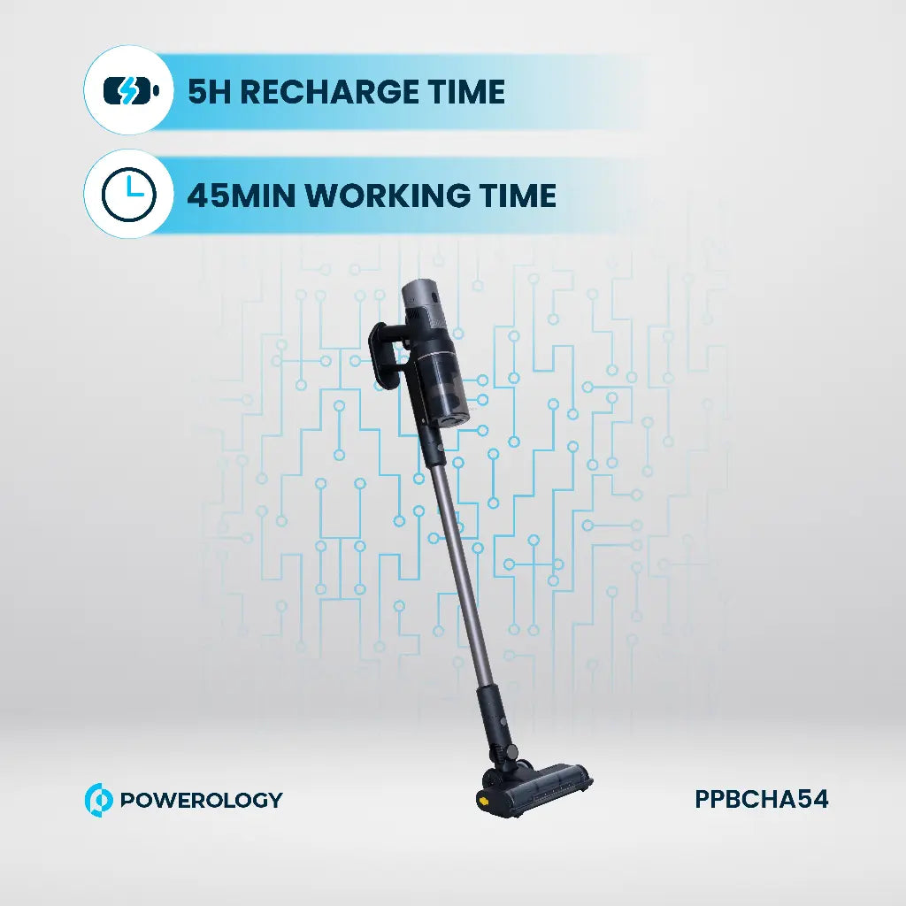 باورولوجي مكنسة كهربائية لاسلكية مع محطة تجميع الغبار التلقائية - اسود | Powerology Cordless Vacuum Cleaner with Dust Auto-Collect Station – Black