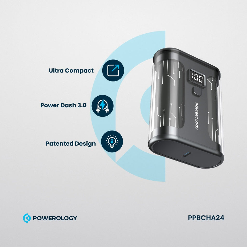 باور بانك باورولوجي كريستالين 10000mAh, مع دعم للشحن السريع بقدرة 35 واط | Powerology Crystalline Series Powerbank 10000mAh PD 35W.