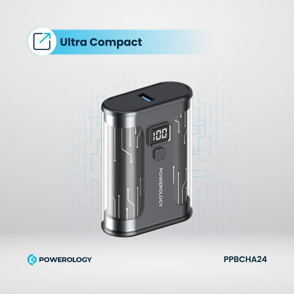 باور بانك باورولوجي كريستالين 10000mAh, مع دعم للشحن السريع بقدرة 35 واط | Powerology Crystalline Series Powerbank 10000mAh PD 35W.