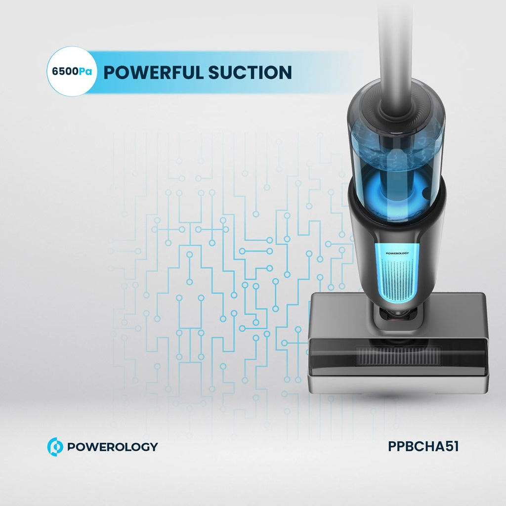 مكنسة باورولوجي اللاسلكية مع وظيفة المسح 2 في 1 - اسود | Powerology 2in1 Cordless Vacuum Cleaner with Mop - Black.
