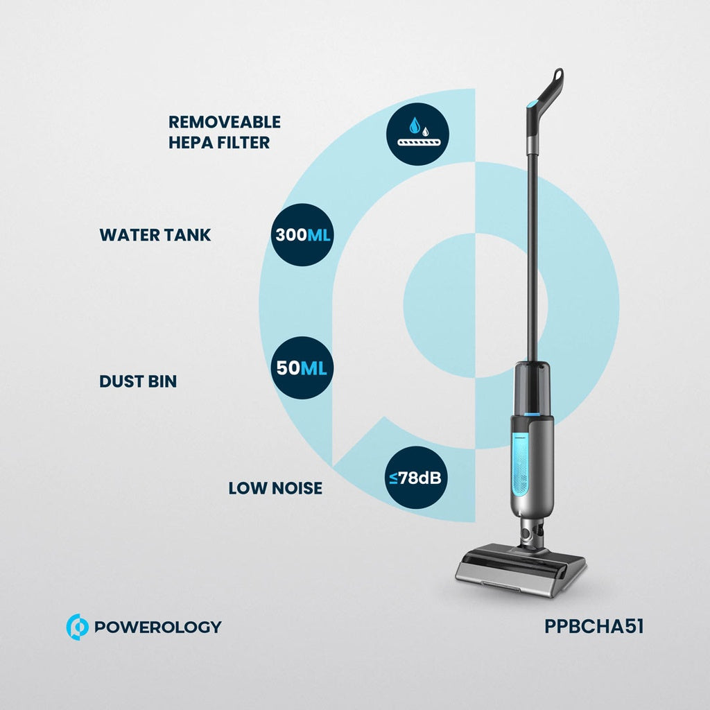 مكنسة باورولوجي اللاسلكية مع وظيفة المسح 2 في 1 - اسود | Powerology 2in1 Cordless Vacuum Cleaner with Mop - Black.