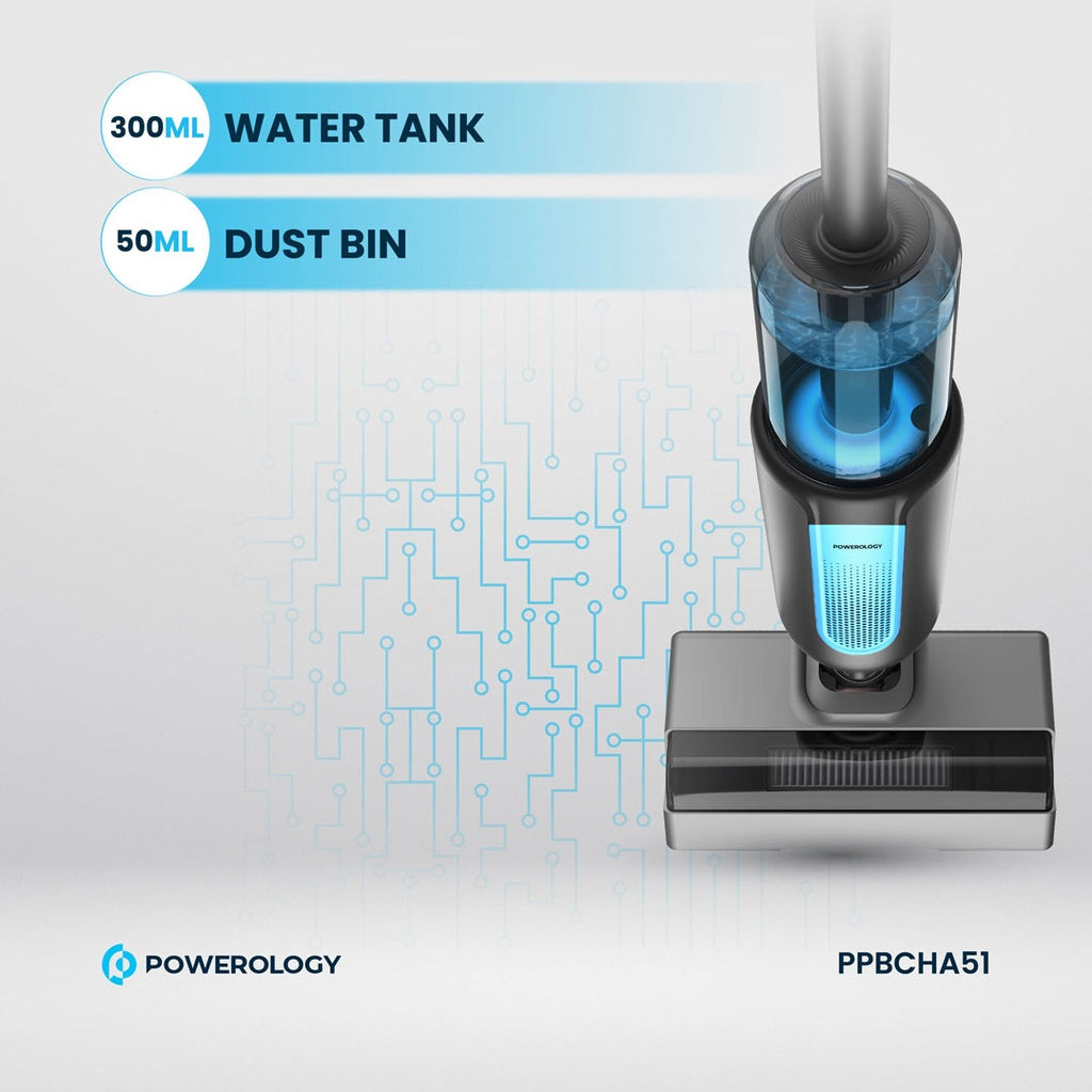 مكنسة باورولوجي اللاسلكية مع وظيفة المسح 2 في 1 - اسود | Powerology 2in1 Cordless Vacuum Cleaner with Mop - Black.