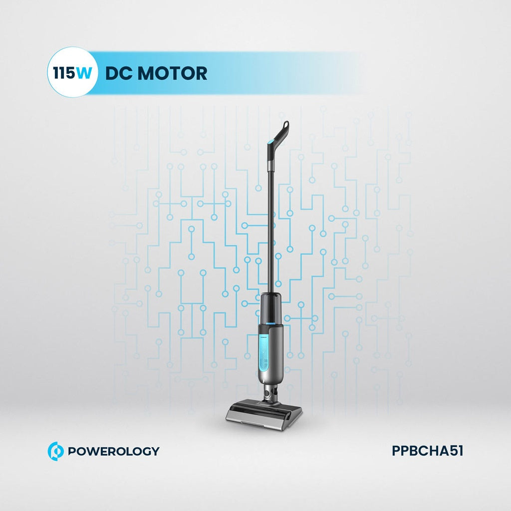 مكنسة باورولوجي اللاسلكية مع وظيفة المسح 2 في 1 - اسود | Powerology 2in1 Cordless Vacuum Cleaner with Mop - Black.