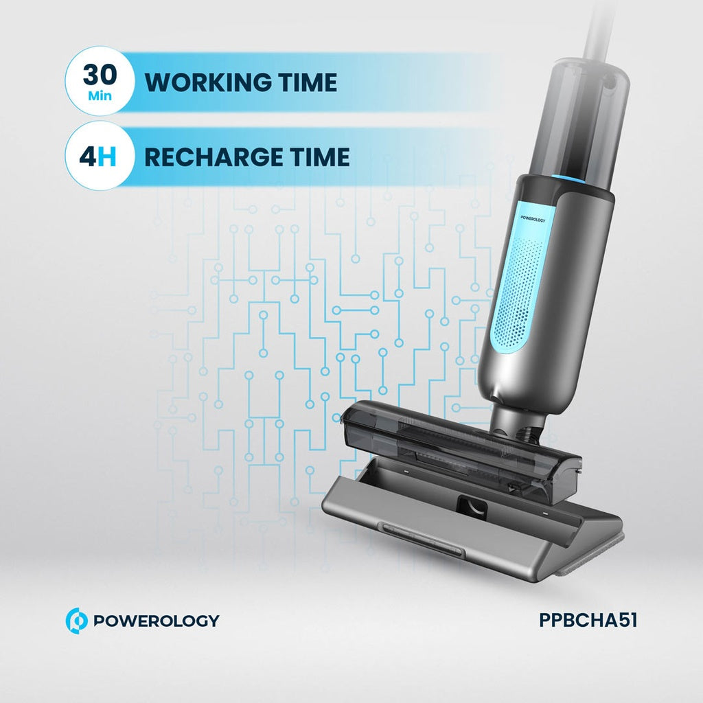 مكنسة باورولوجي اللاسلكية مع وظيفة المسح 2 في 1 - اسود | Powerology 2in1 Cordless Vacuum Cleaner with Mop - Black.