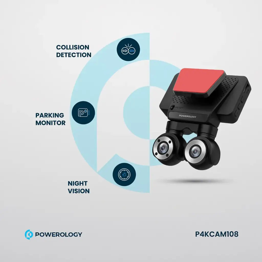 Powerology Dual Lens Dash Camera 4K Front & 1080P Interior - كاميرا داش مزدوجة باورلوجي بدقة 4K