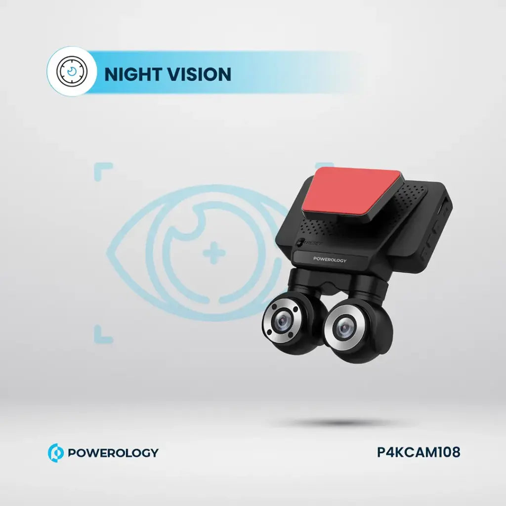 Powerology Dual Lens Dash Camera 4K Front & 1080P Interior - كاميرا داش مزدوجة باورلوجي بدقة 4K