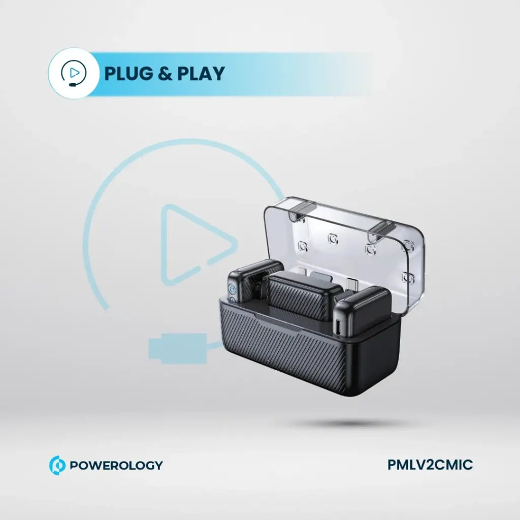 مايكروفون باورولوجي لافالير اللاسلكي, مزدوج بكليب وتقنية تقليل الضوضاء | Powerology Lavalier Dual Noise Reduction Microphone Set.