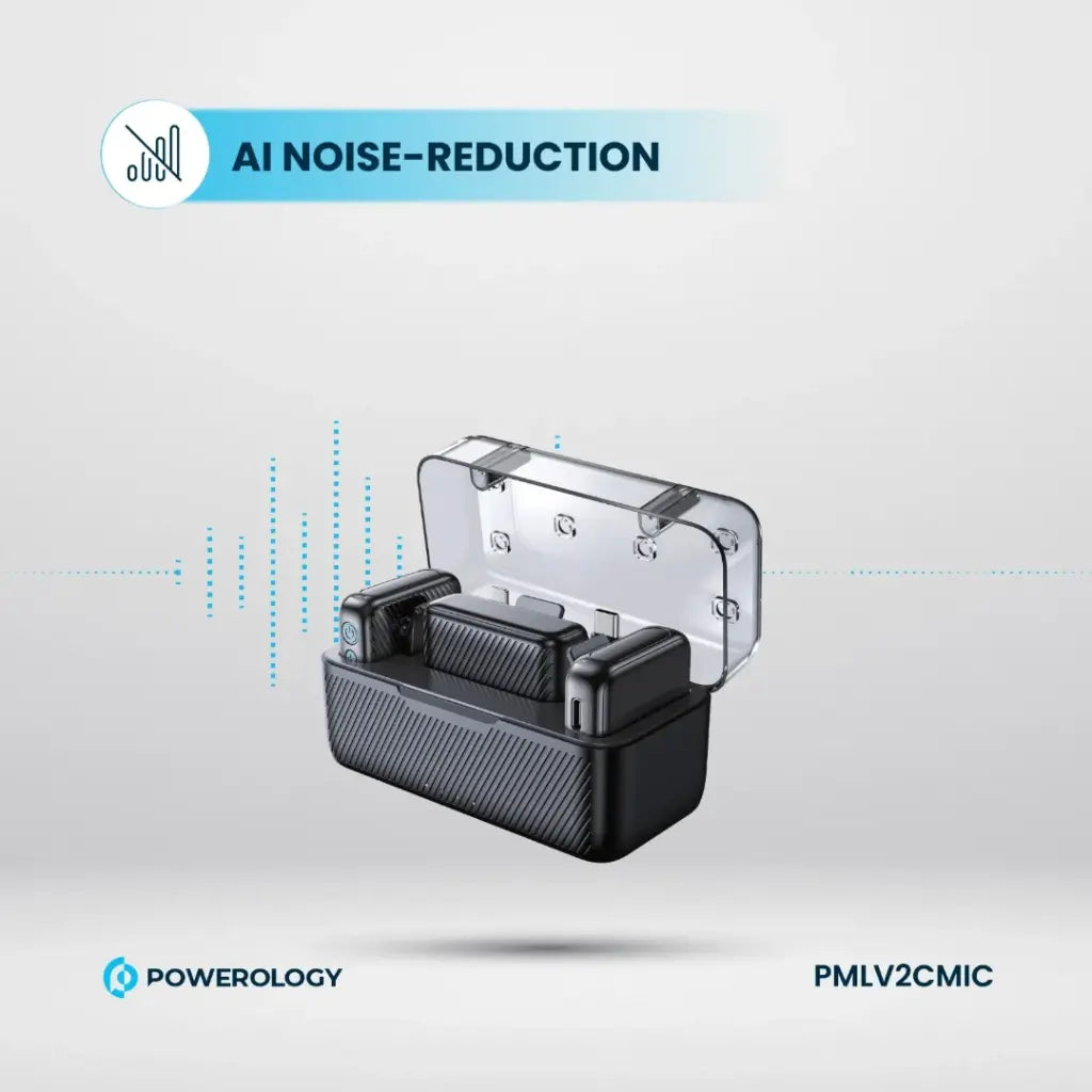 مايكروفون باورولوجي لافالير اللاسلكي, مزدوج بكليب وتقنية تقليل الضوضاء | Powerology Lavalier Dual Noise Reduction Microphone Set.