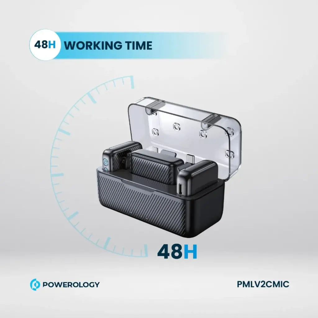 مايكروفون باورولوجي لافالير اللاسلكي, مزدوج بكليب وتقنية تقليل الضوضاء | Powerology Lavalier Dual Noise Reduction Microphone Set.