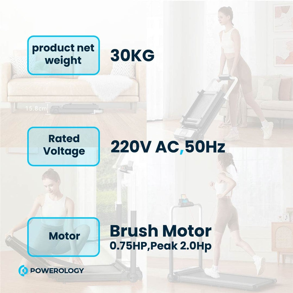جهاز مشي قابل للطي من باورولوجي بقوة 2.0HP مع حمولة قصوى 120 كجم - اسود | Powerology 2.0HP Foldable Treadmill Max Load 120KG – Black