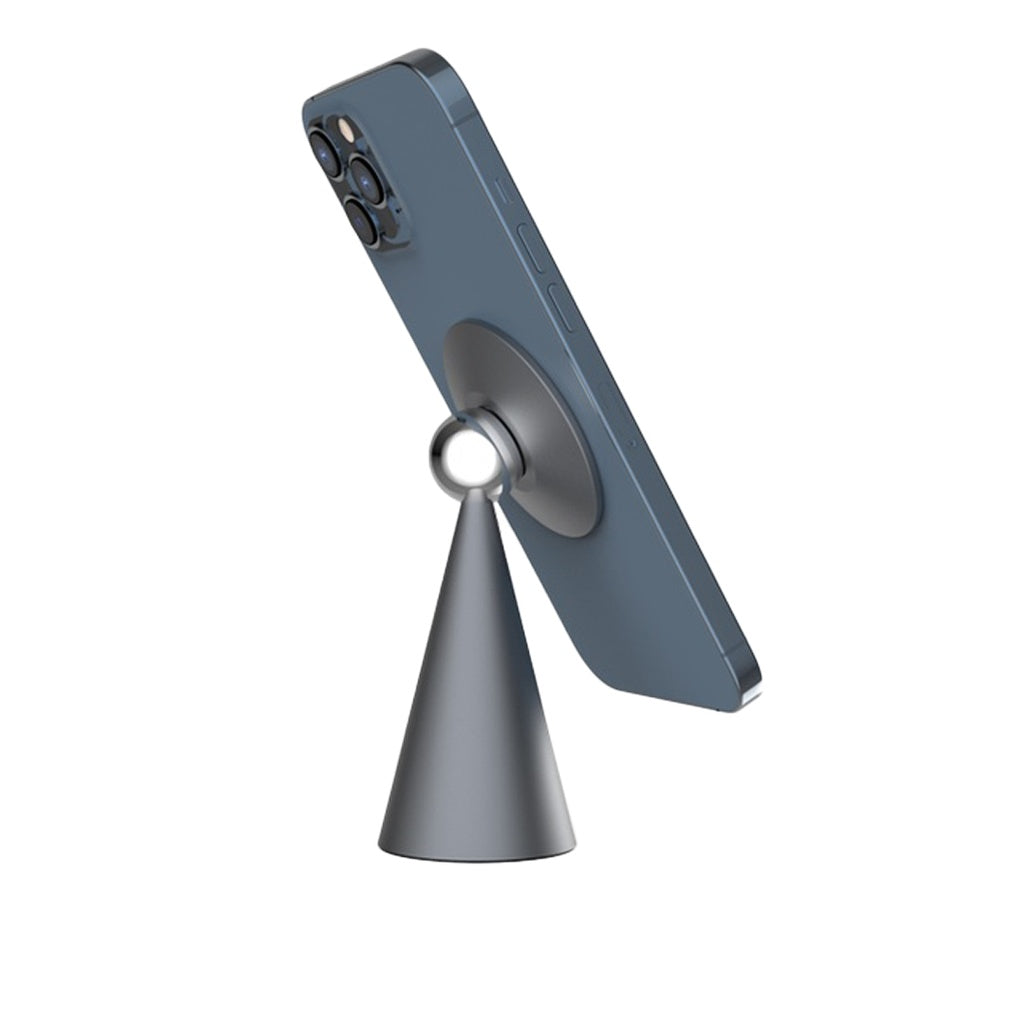 حامل هاتف مكتبي مغناطيسي من باورولوجي بتقنية ماج سيف - رمادي غامق | Powerology Desktop Conical Magsafe Phone Holder with 17*N5 Magnets - Dark Grey