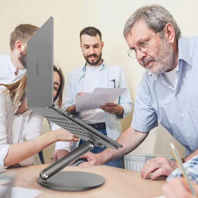 باورولوجي حامل مكتبي دوار لاجهزة اللابتوب, دعم الاجهزة حتى 16 بوصة - رمادي غامق | Powerology Rotatable Aluminum Desktop Stand for Laptop 16" - Dark Grey