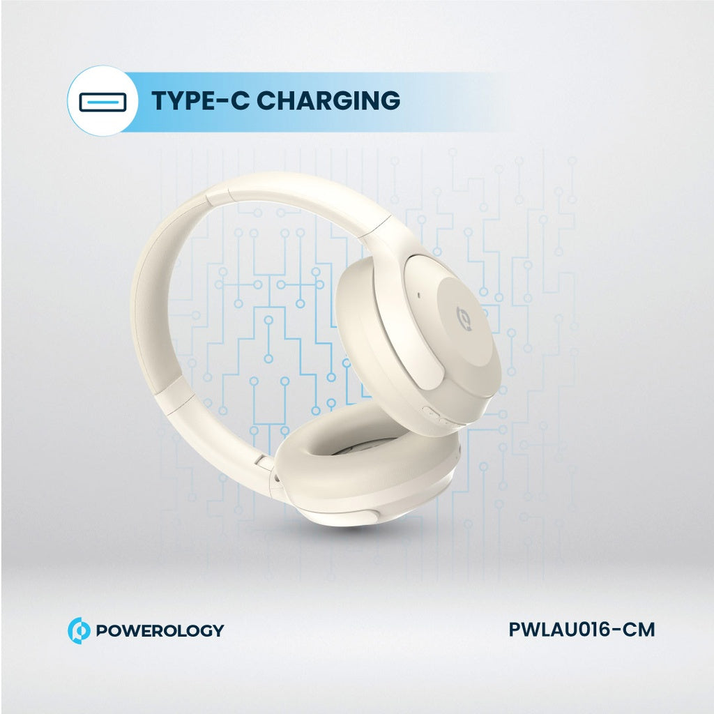 سماعة باورولوجي Hybrid ANC اللاسلكية بتشغيل حتى 46 ساعة | Powerology Hybrid ANC Headphones – Up to 46H Playtime.