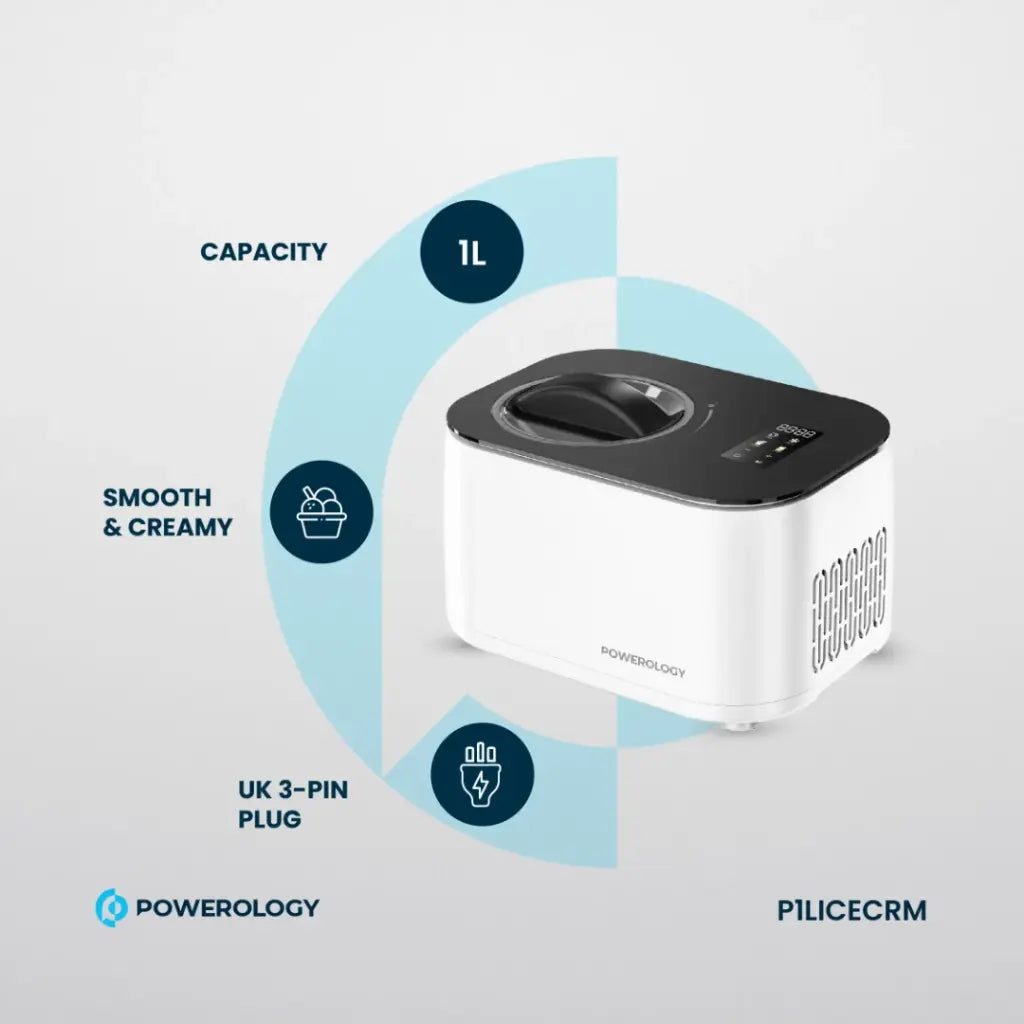 جهاز صنع الايس كريم والزبادي المجمد من باورولوجي - ابيض | Powerology Ice Cream & Frozen Yogurt Machine - White