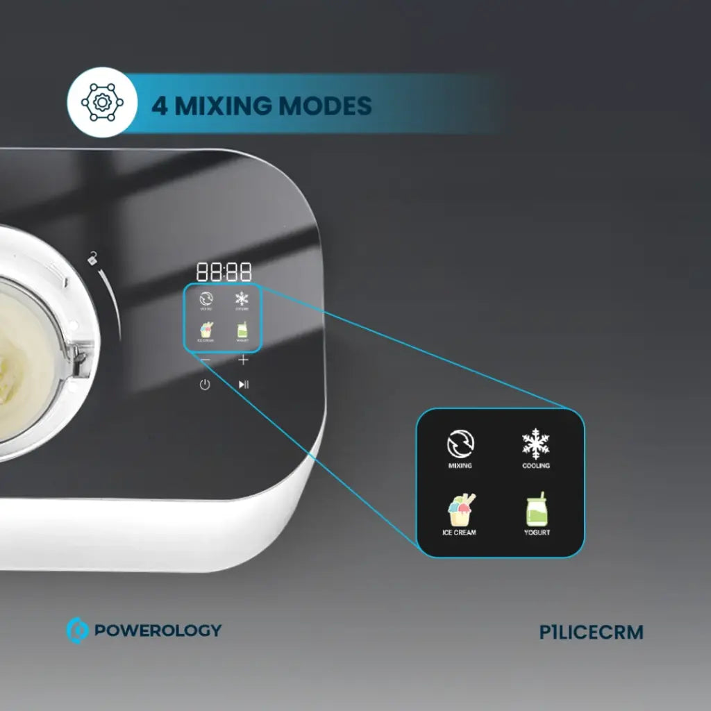 جهاز صنع الايس كريم والزبادي المجمد من باورولوجي - ابيض | Powerology Ice Cream & Frozen Yogurt Machine - White