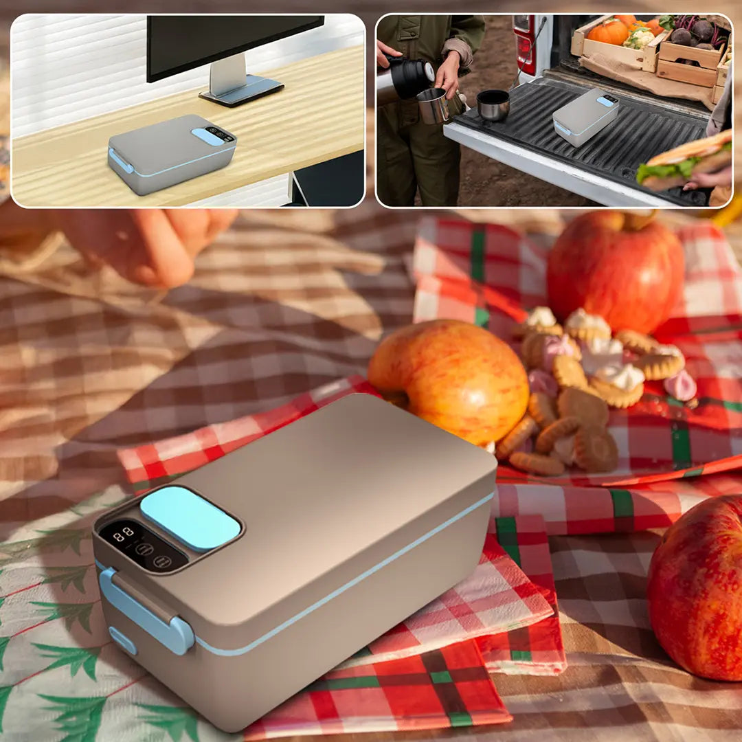 حافظة غذاء محمولة بخاصية التسخين من باورولوجي لومو - رمادي | Powerology Lumo Portable Heated Lunch Box - Gray