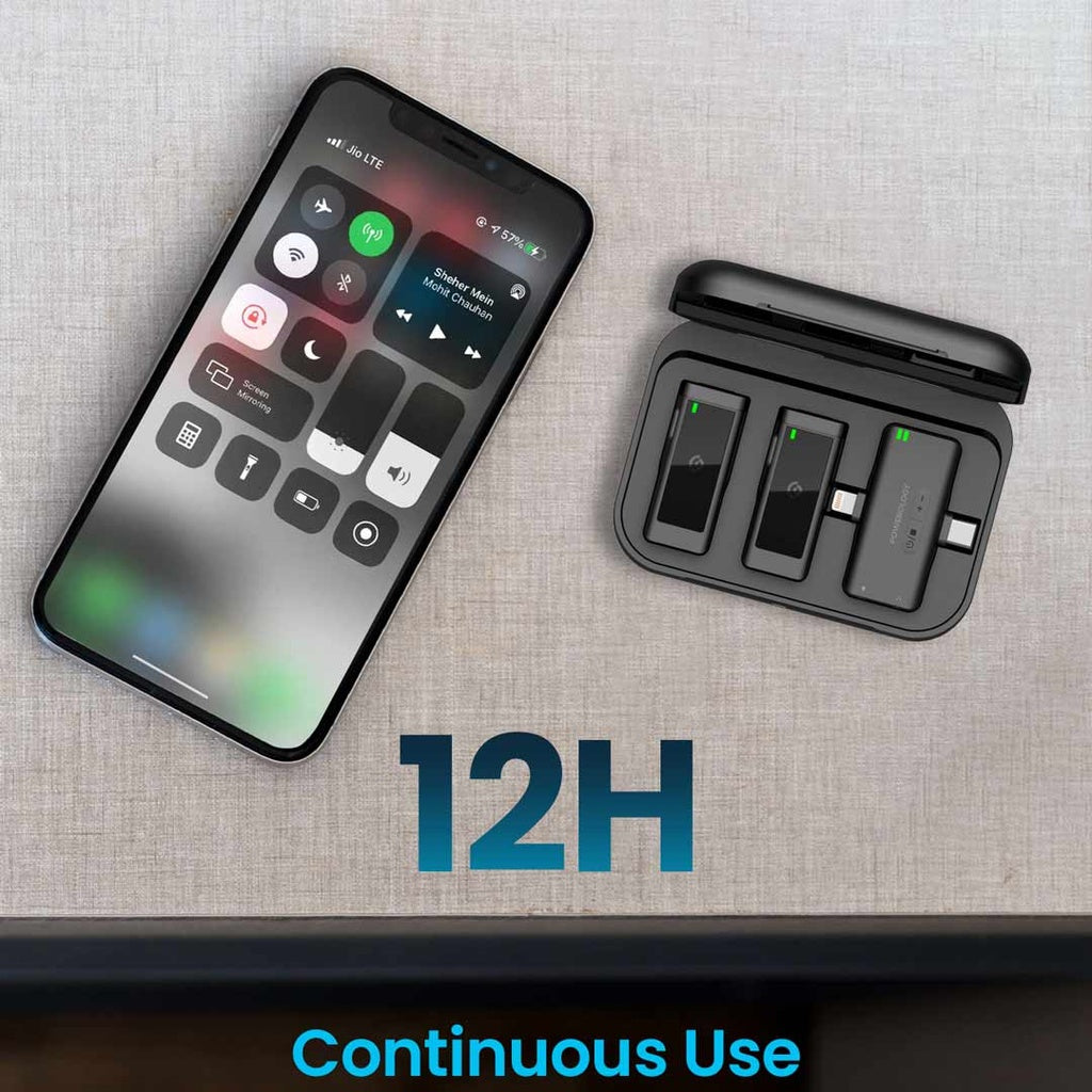 مايكروفون لافالير اللاسلكي من باورولوجي, مزدوج بموصل MFI وبطارية بسعة 2000 مللي امبير - اسود | Powerology MFI Dual Connector Wireless Lavalier Microphone x2 Mic 2000mAh - Black