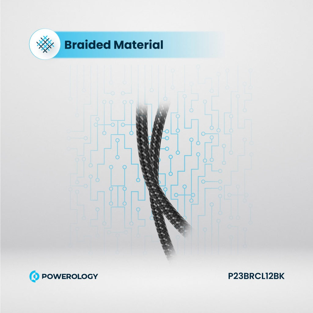 كيبل باورولوجي مضفر يو اس بي سي الى لايتننغ بطول 1.2 متر, شحن سريع 60 واط | Powerology New Braided Type-C to Lightning Cable 1.2M PD 60W.