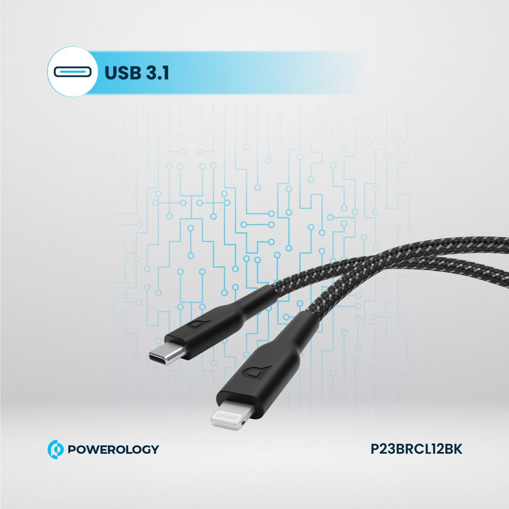 كيبل باورولوجي مضفر يو اس بي سي الى لايتننغ بطول 1.2 متر, شحن سريع 60 واط | Powerology New Braided Type-C to Lightning Cable 1.2M PD 60W.